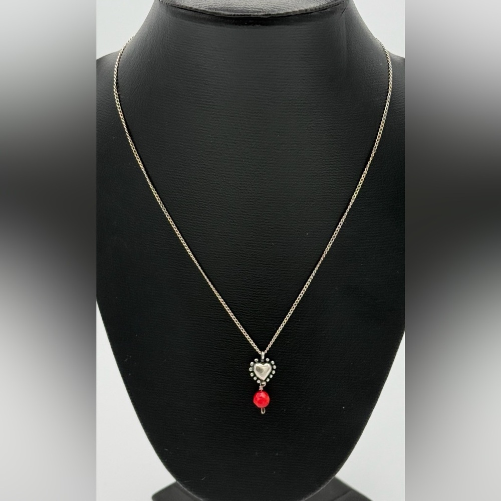 Gabriela Sánchez 925 Sterling Silver Heart Pendant Necklace with Gemstone Red Co